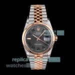 B Factory Swiss Clone Rolex Datejust 36mm Half Rose Gold Green Roman Dial Watch 